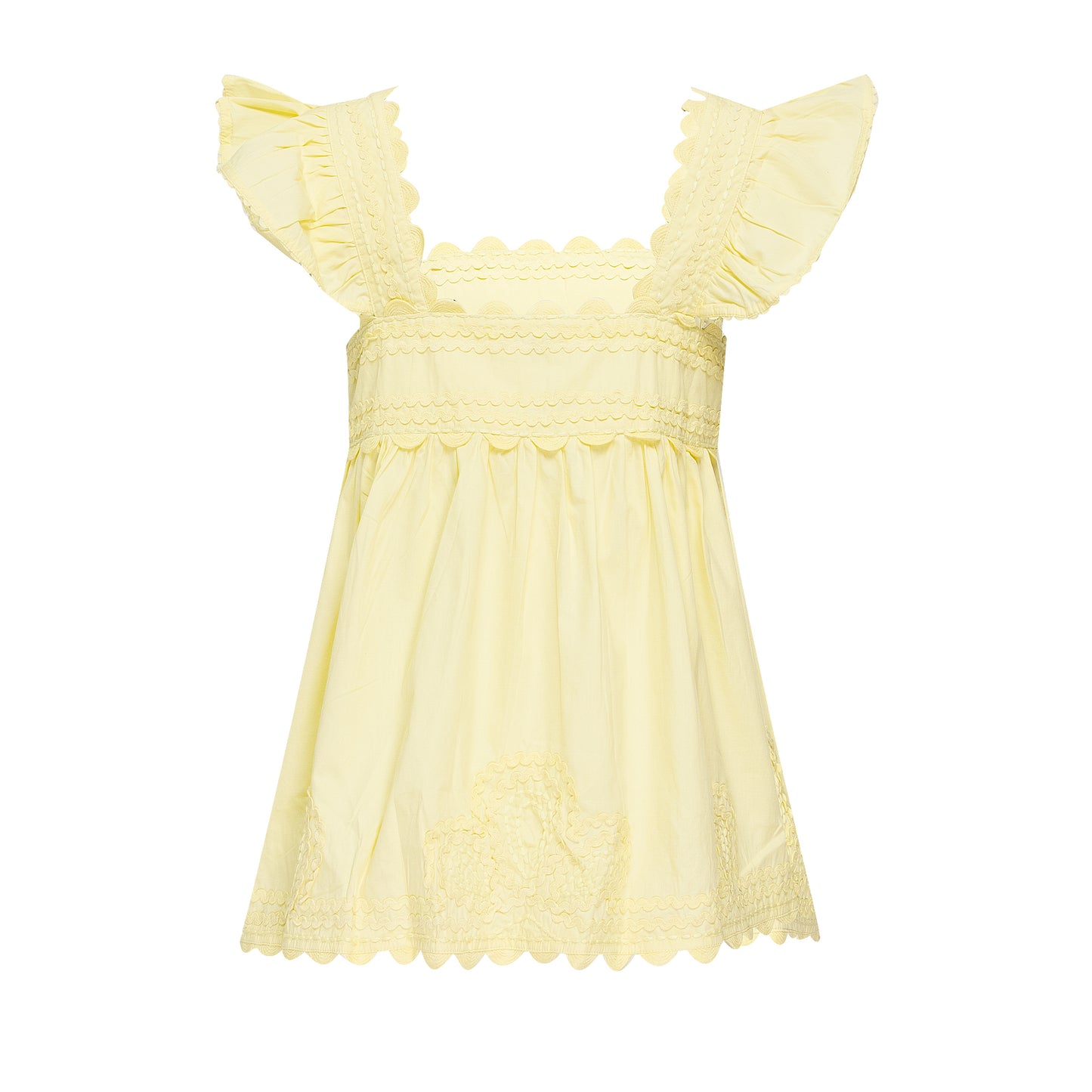 Load image into Gallery viewer, Poplin Baby Doll Top with Ric Rac Embroidery Lemon - Top
