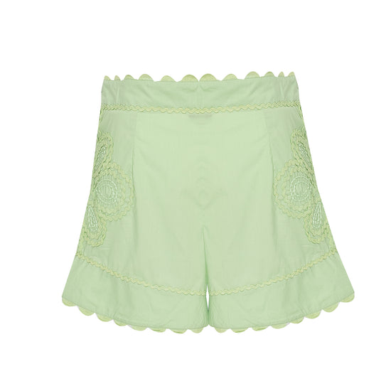 Poplin High Waisted Shorts with Ric Rac Embroidery Lemon