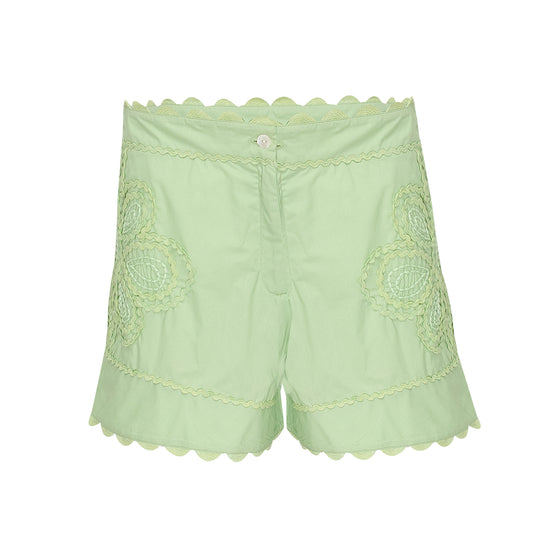 Poplin High Waisted Shorts with Ric Rac Embroidery Sage