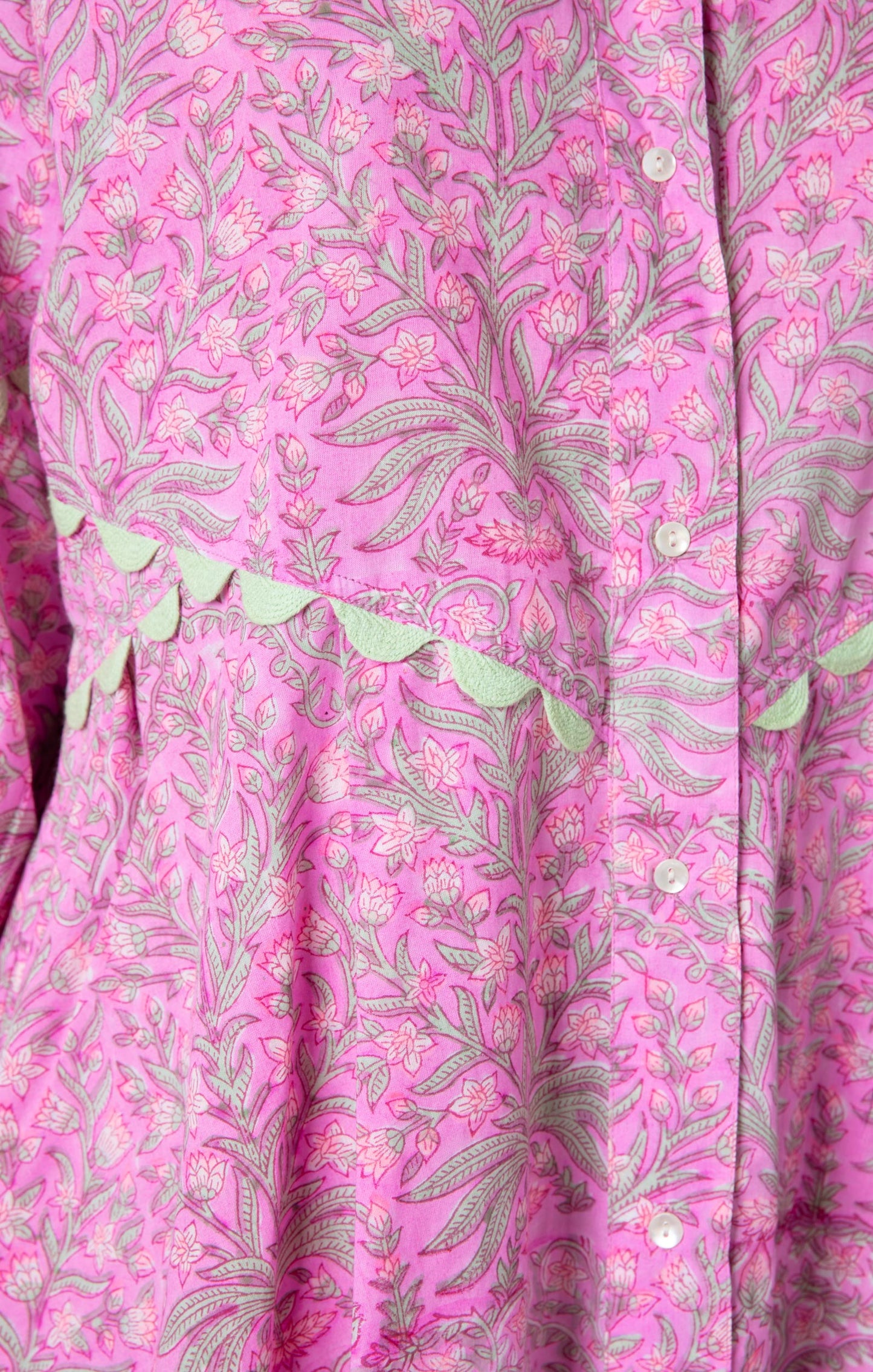 Load image into Gallery viewer, Floral Print Raglan Shirt Dress W/Ric Rac Trim Orchid/Mint - Dress
