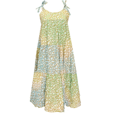 Tie Dye 70’s Sun Dress With Snow Leopard Print Green Lime/Turq - Dress
