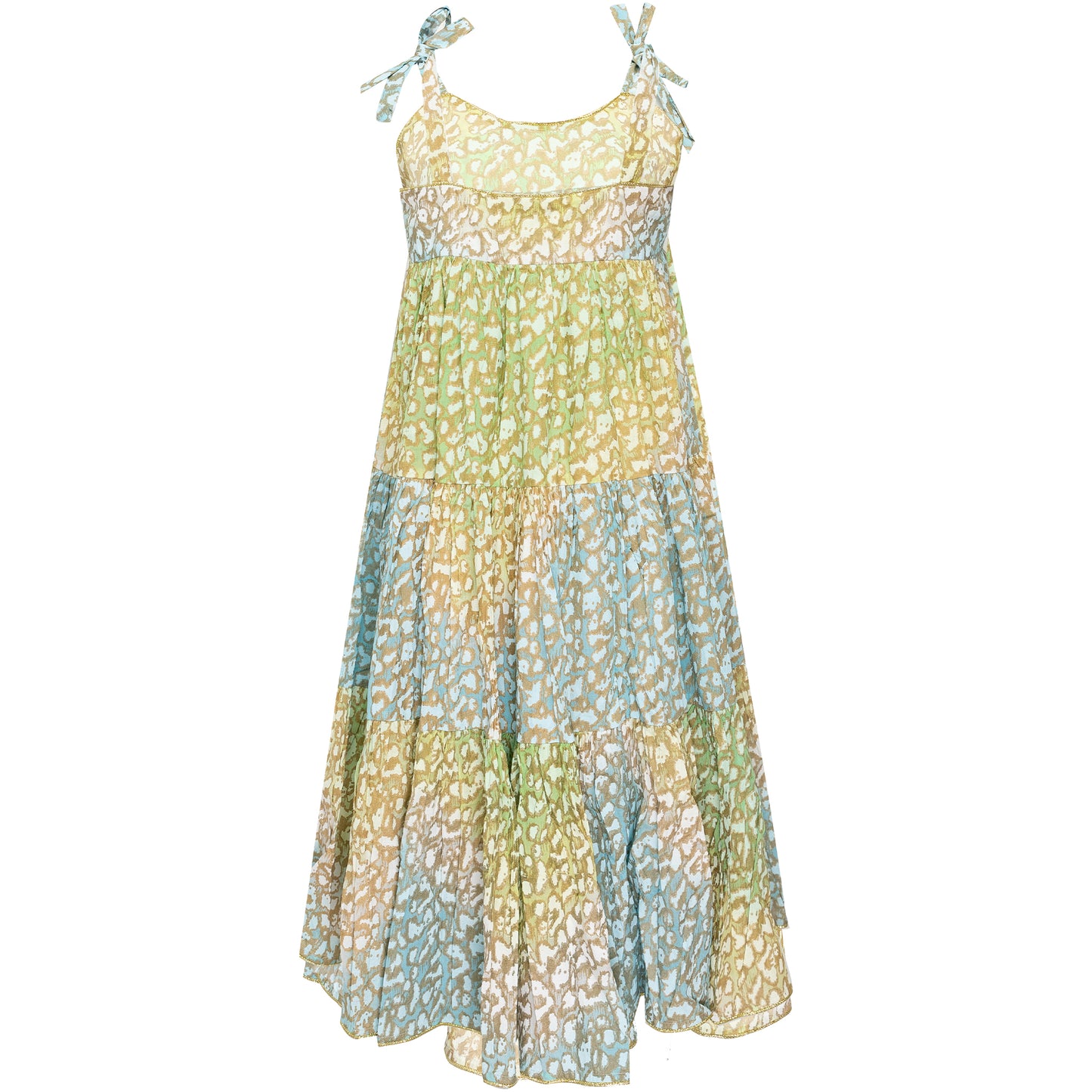 Load image into Gallery viewer, Tie Dye 70&amp;#39;s Sun Dress With Snow Leopard Print Green Lime/Turq
