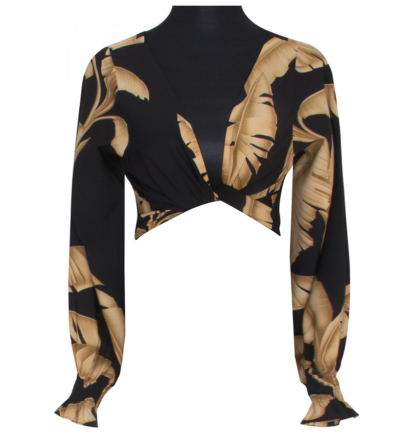 Jungle Gold Palm Crop Top Black