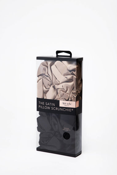 Satin Pillow Scrunchies Black/Gold - Hair Accessories