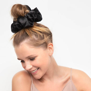 Satin Pillow Scrunchies Black/Gold - Hair Accessories