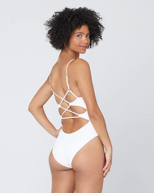 Ribbed One Piece Swimsuit with Back Cut Out Detail