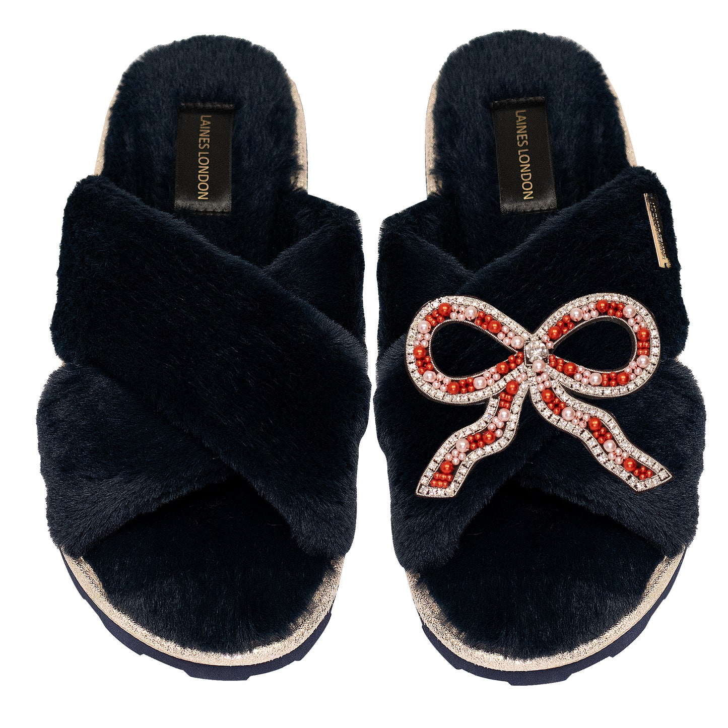 Load image into Gallery viewer, Bow Chic Slider Navy - Slipper
