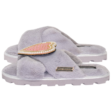 Pink Quilted Heart Chic Slider Grey - Slipper