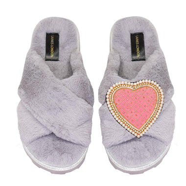 Pink Quilted Heart Chic Slider Grey - Slipper