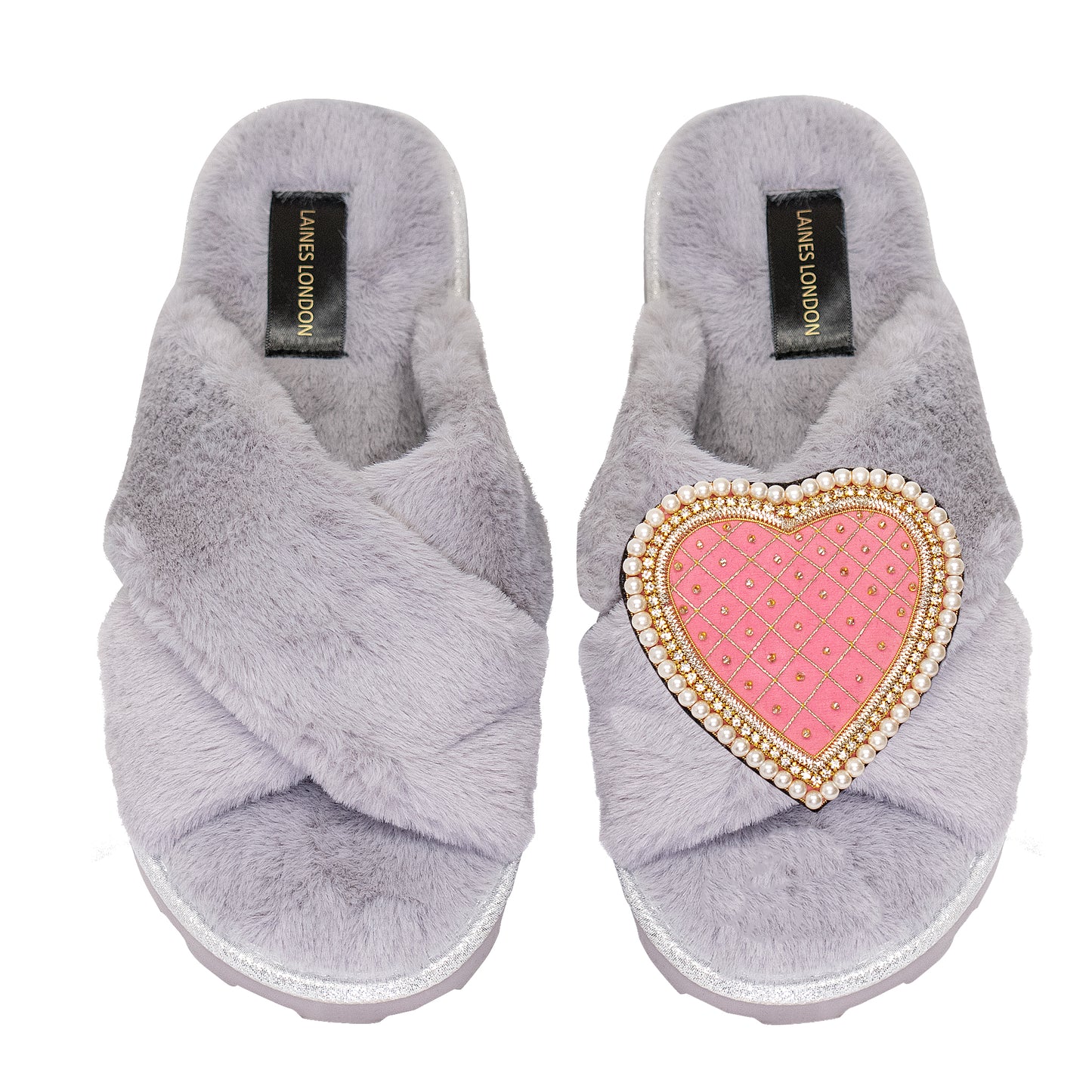 Pink Quilted Heart Chic Slider Grey