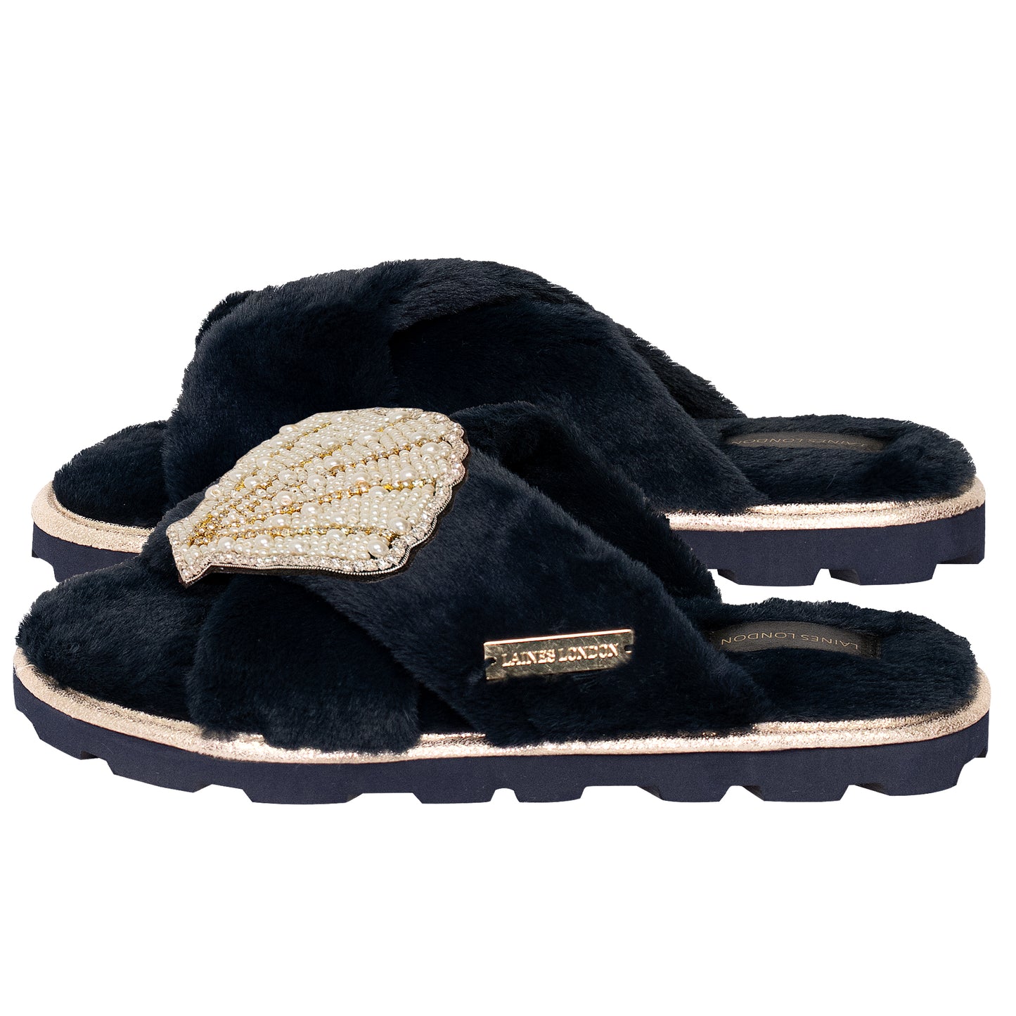Load image into Gallery viewer, Seashell Chic Slider Navy - Slipper
