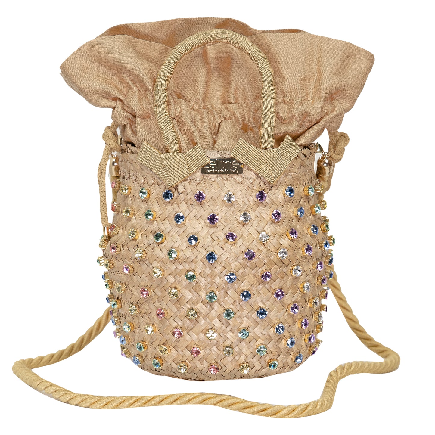 Load image into Gallery viewer, Crystal bucket bag with removable rope shoulder strap
