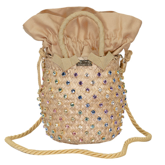 Crystal bucket bag with removable rope shoulder strap