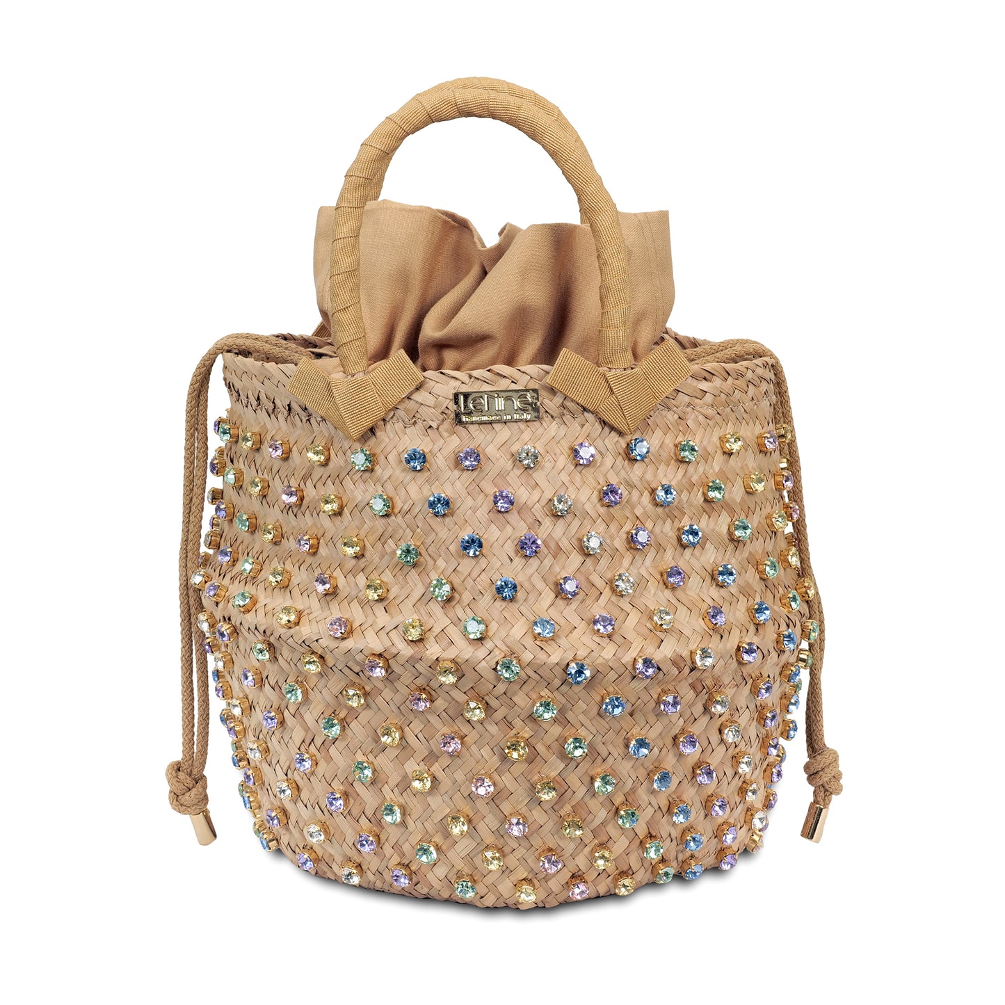Crystal Studded Large Straw Bag