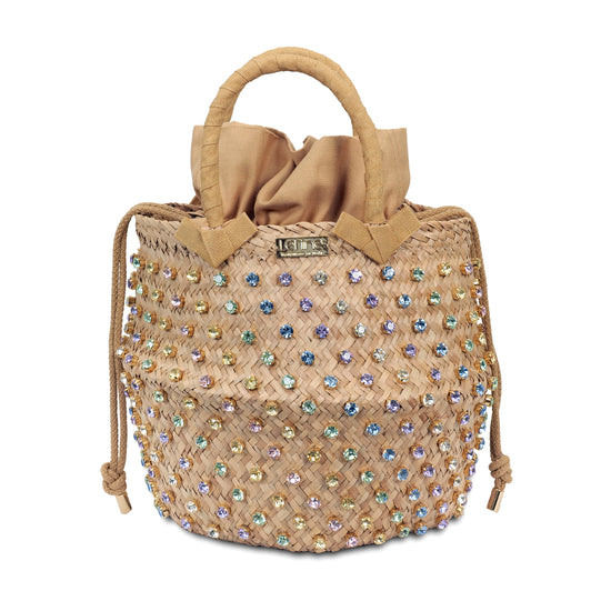 Load image into Gallery viewer, Crystal Studded Large Straw Bag
