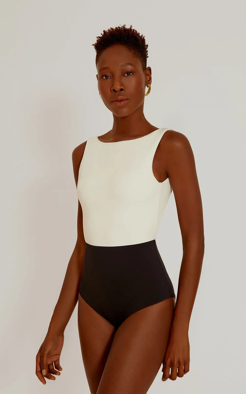 Bateau Neck Reorder One Piece Black/White