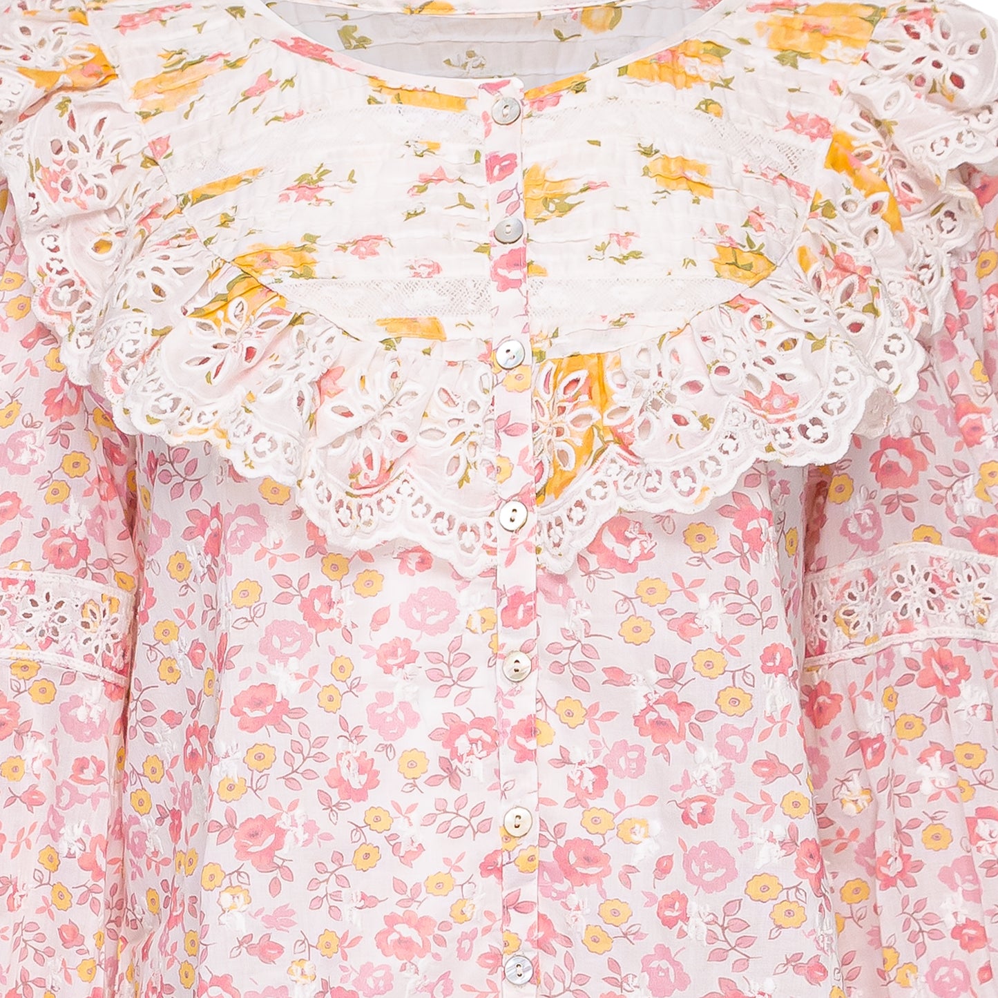 Top with Ruffled Lace Embroidered Yoke