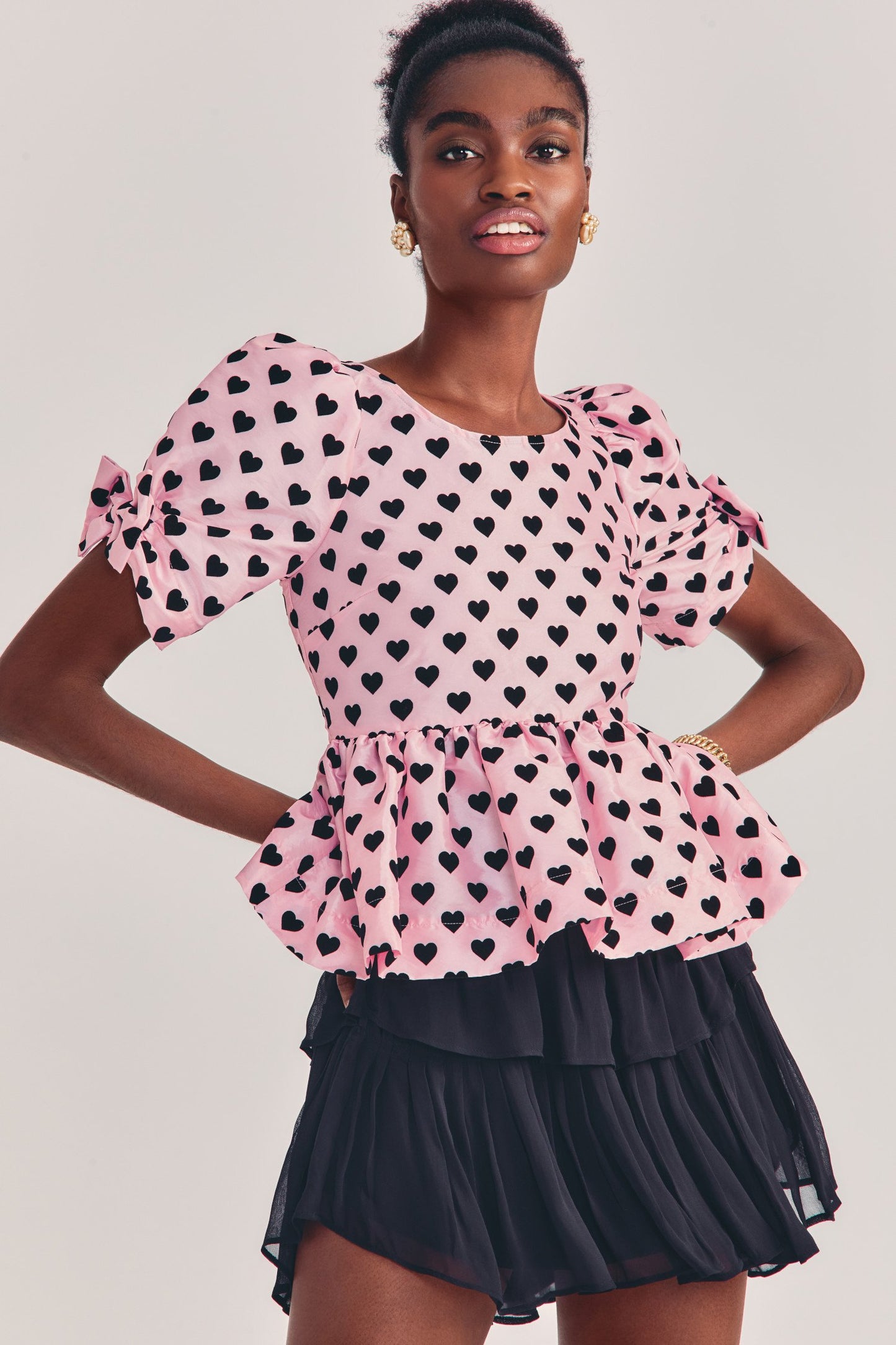 Load image into Gallery viewer, Peplum Top in Heart Print
