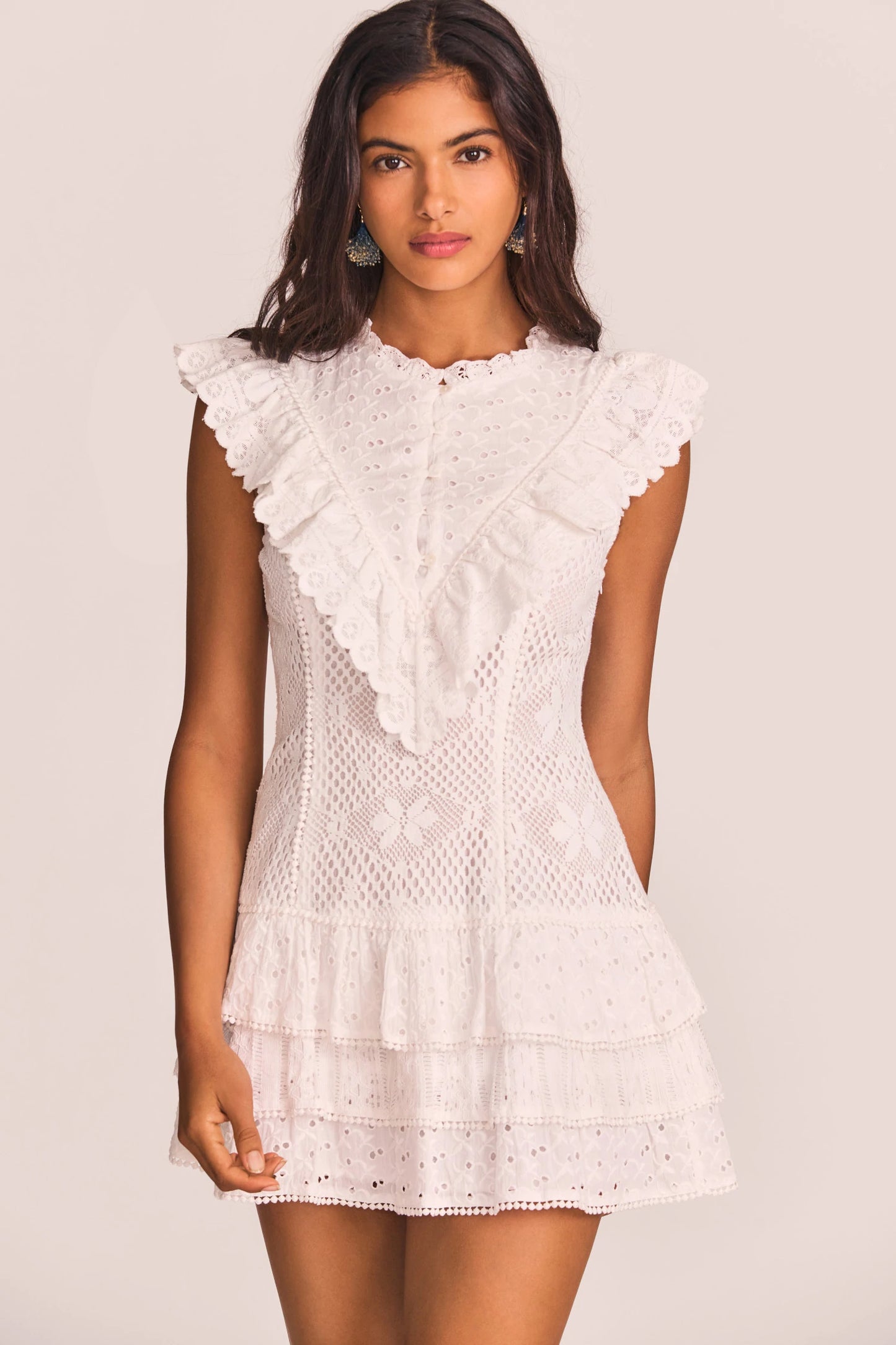 Designer White Tiered Mini Dress