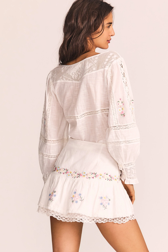White Embroidered Mini Skirt