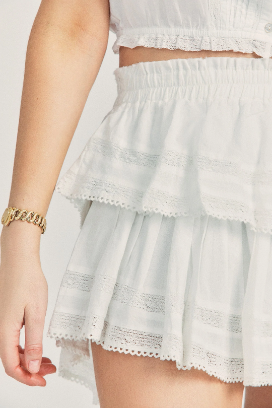 Designer White Ruffle Mini Skirt