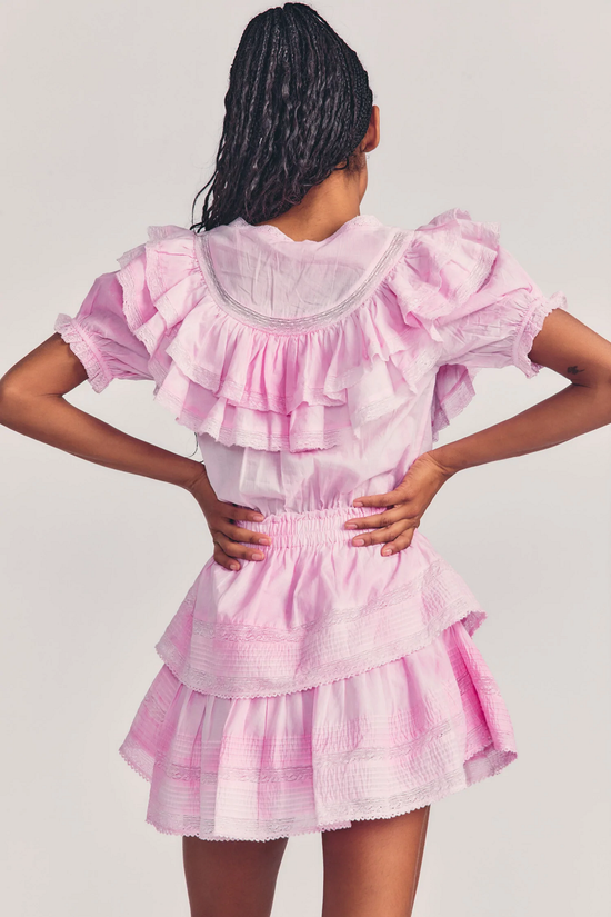 Cotton Mini Dress with Double Tiered Yoke Top