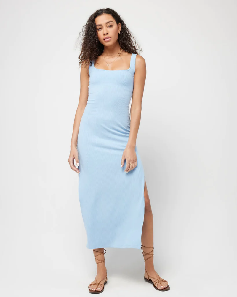 Womens Light Blue Dress with High Side Slit