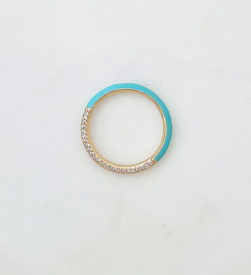 Load image into Gallery viewer, Enamel CZ Band Ring Turquoise

