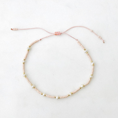 Spaced Pearl Pull Tie Bracelet Pink - Bracelet