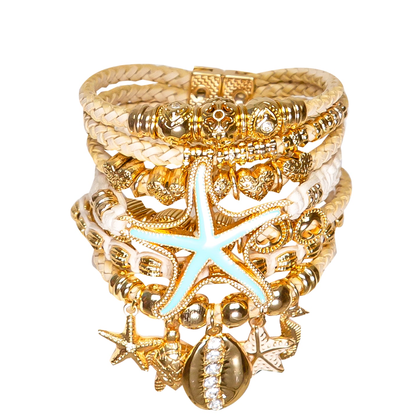 Gold Set Mint Starfish Bracelet