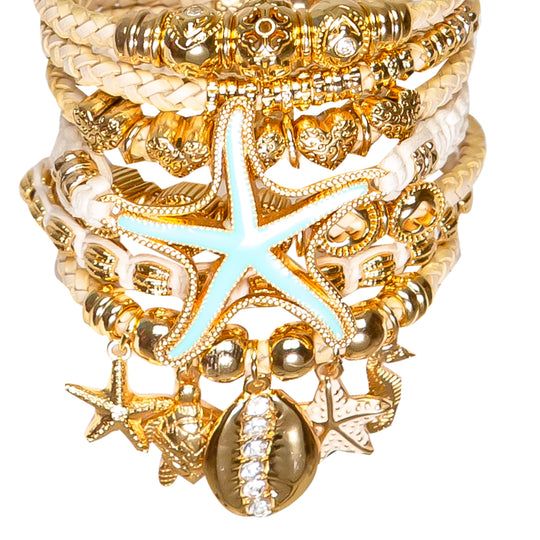 Gold Set Mint Starfish Bracelet