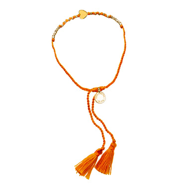 Single Gold Heart Bracelet With Orange Tassel - Bracelet