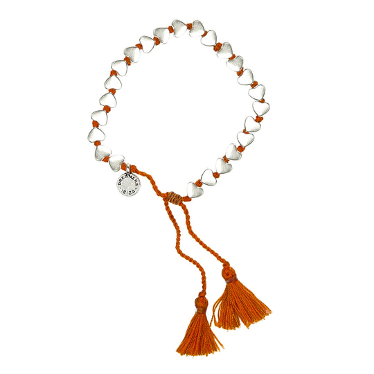 Silver Heart Bracelet With Orange Tassel