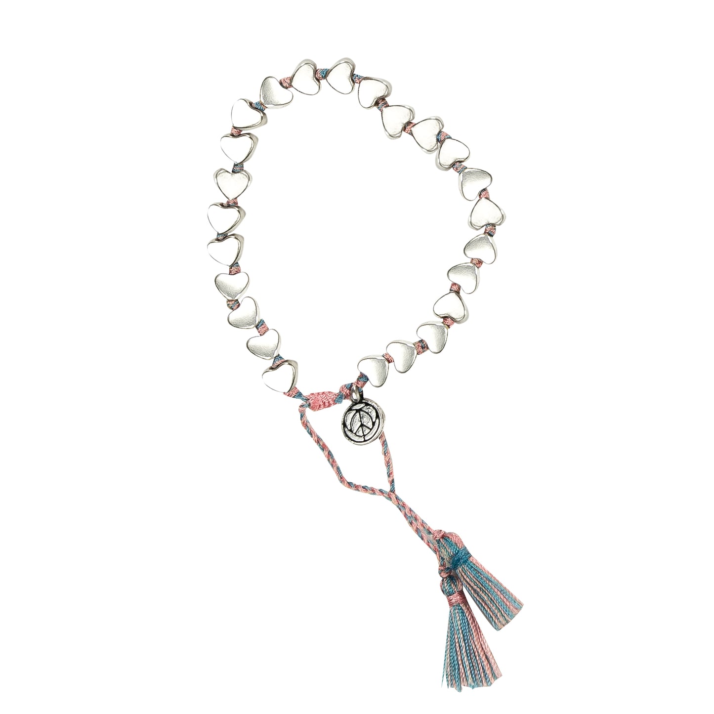 Load image into Gallery viewer, Silver Heart Bracelet With Turquoise Tassel
