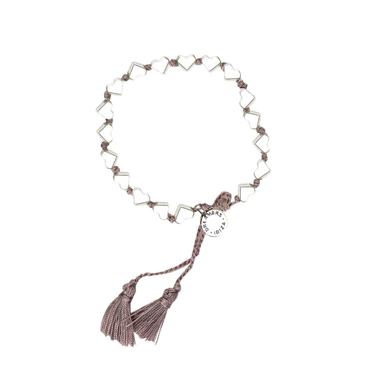 Load image into Gallery viewer, Silver Thick Heart Bracelet With Brown Tassel
