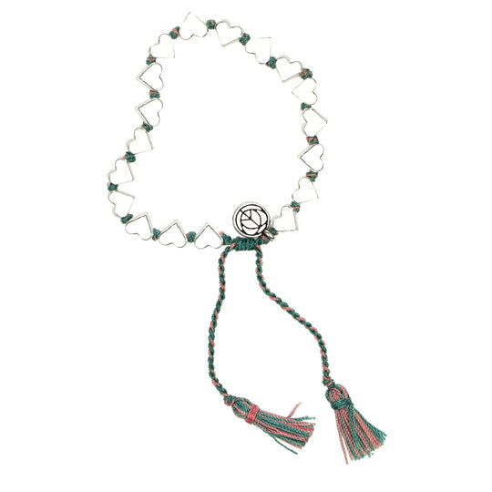 Load image into Gallery viewer, Silver Thick Heart Bracelet With Teal/Pink Tassel

