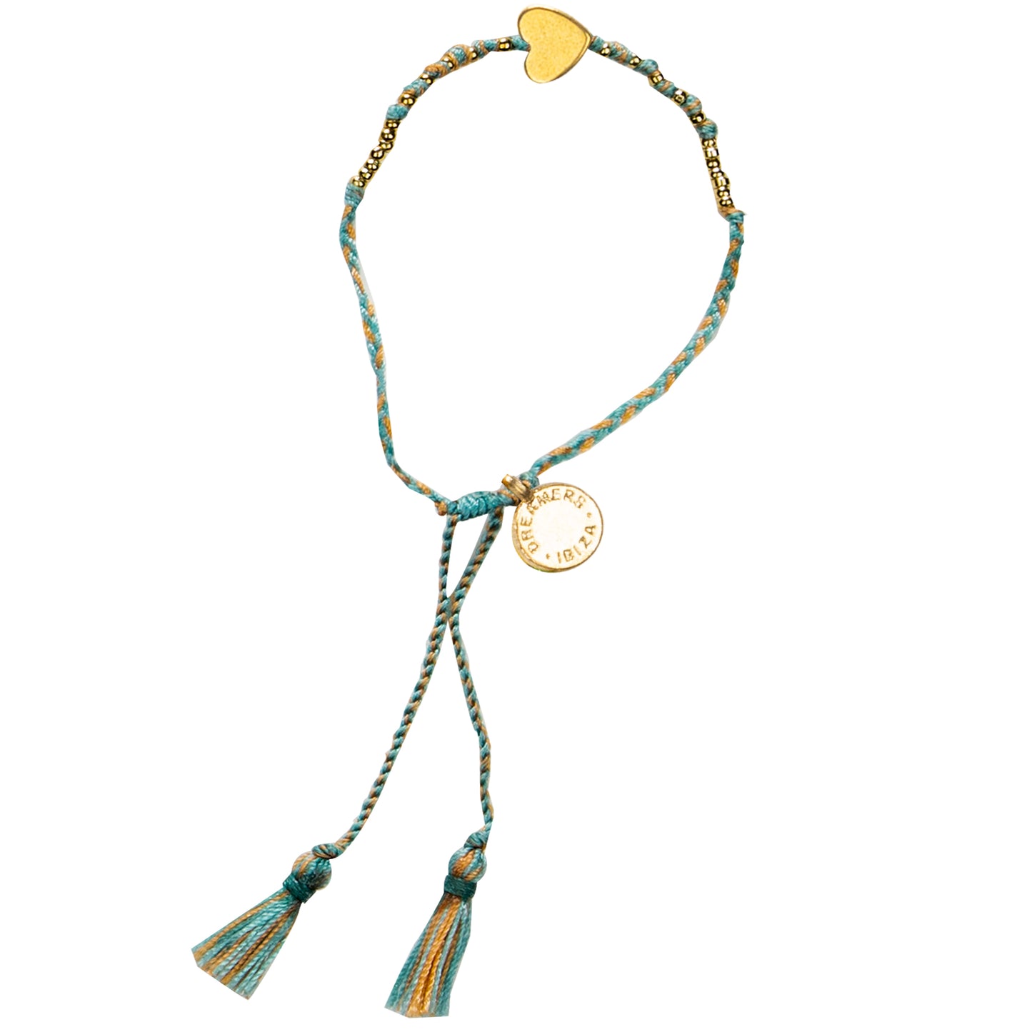 Load image into Gallery viewer, Single Gold Heart Bracelet With Khaki/Green Tassel - Bracelet
