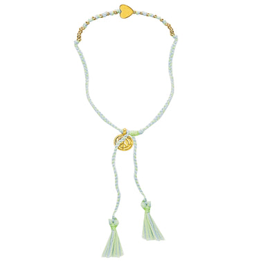 Single Gold Heart Bracelet With Pale Green Tassel - Bracelet