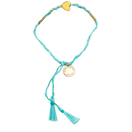 Load image into Gallery viewer, Single Gold Heart Bracelet With Turquoise Tassel
