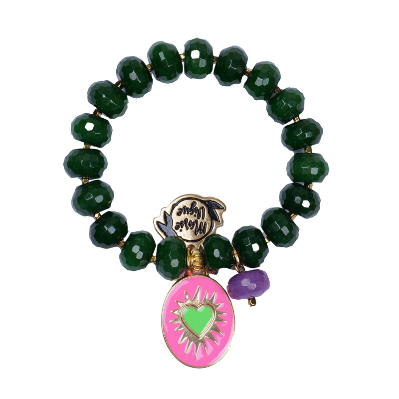 Sun Colour Bracelet Green/Pink With Green Heart