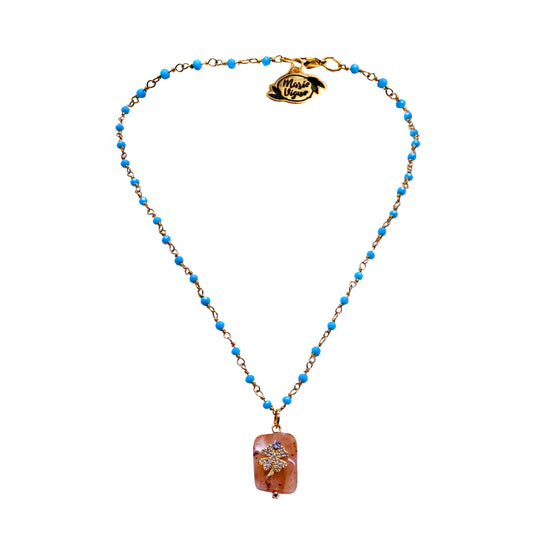 Turquoise Necklace With Amber Stone