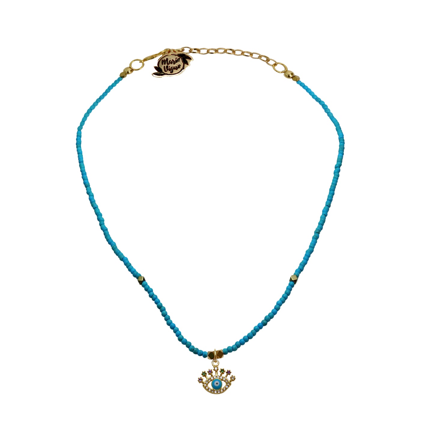 Turquoise Necklace With Crystal Eye Pendant