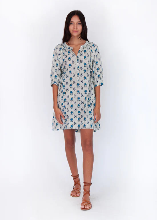 Load image into Gallery viewer, Floral Mini Dress in Blue/White
