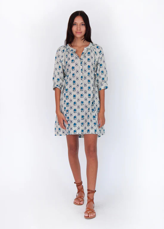 Floral Mini Dress in Blue/White
