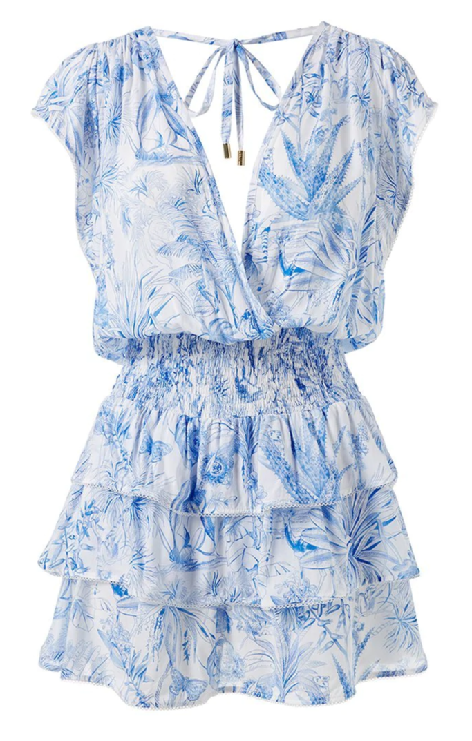 Tropical Mini Dress With Paisley Print in Blue