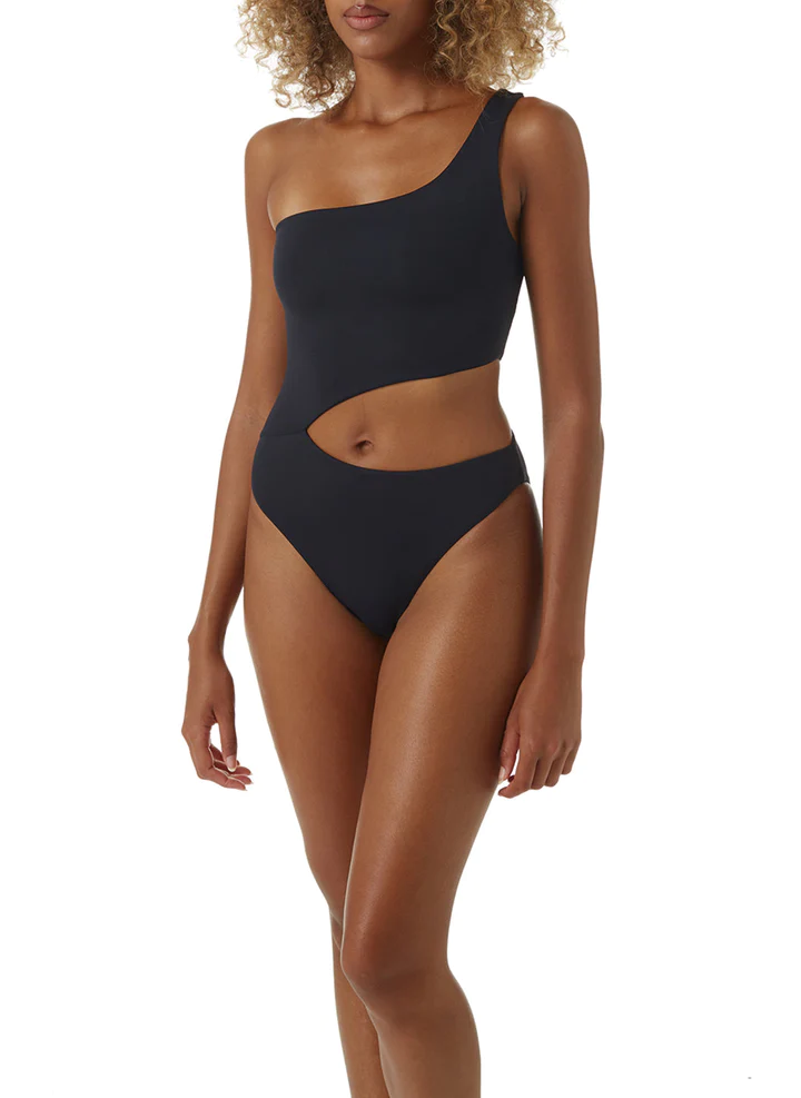 Black One Shoulder Cut Out Swimsuit