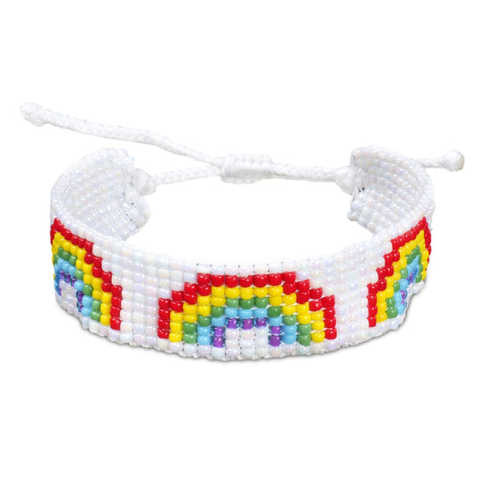 Glass Beads White With Rainbow Bracelet