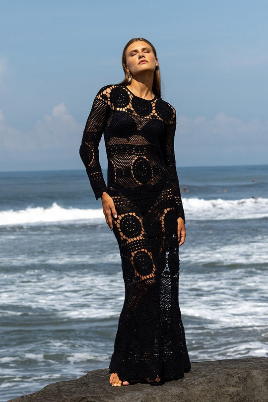Miss June Crochet Dress in Black