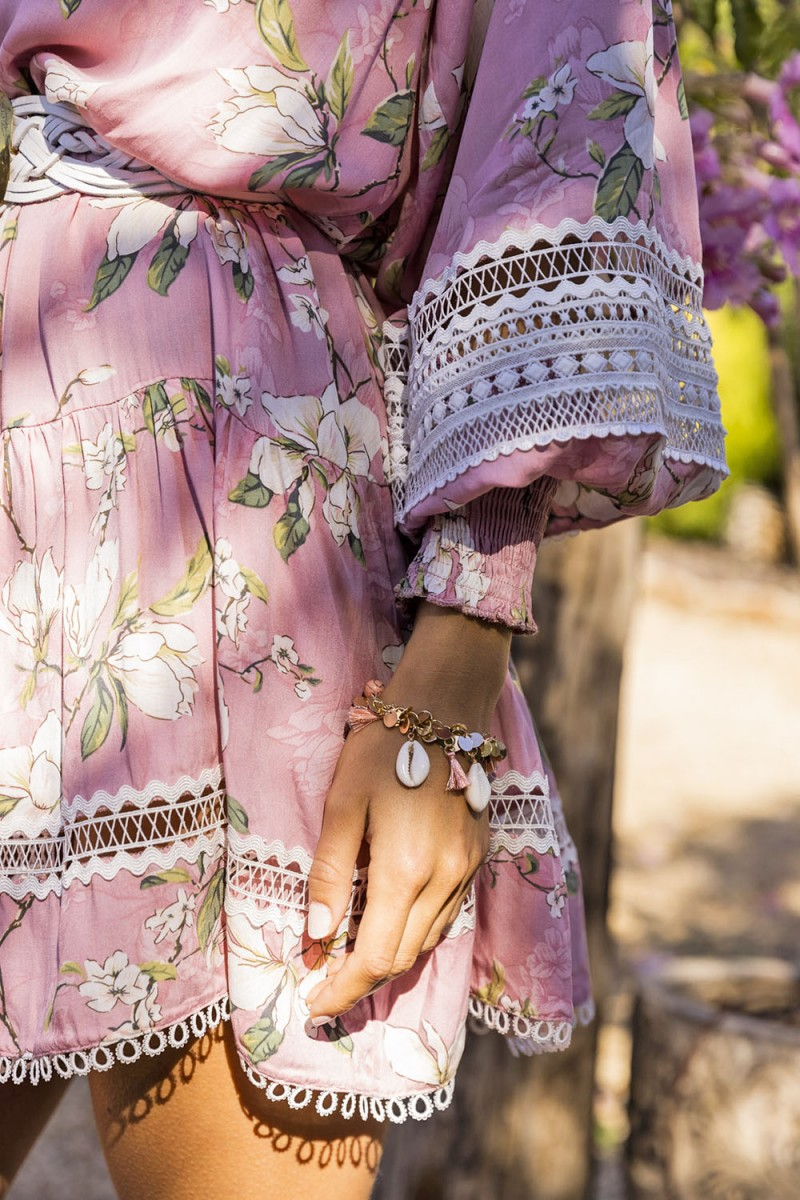 : Close-up of the Summer Mini Dress Pink Floral Detail