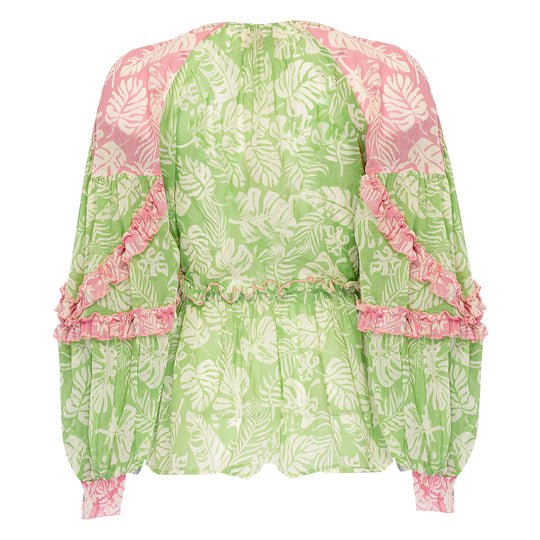 Detail of the Puffed Sleeves and Ruffles on the Tunic Blouse